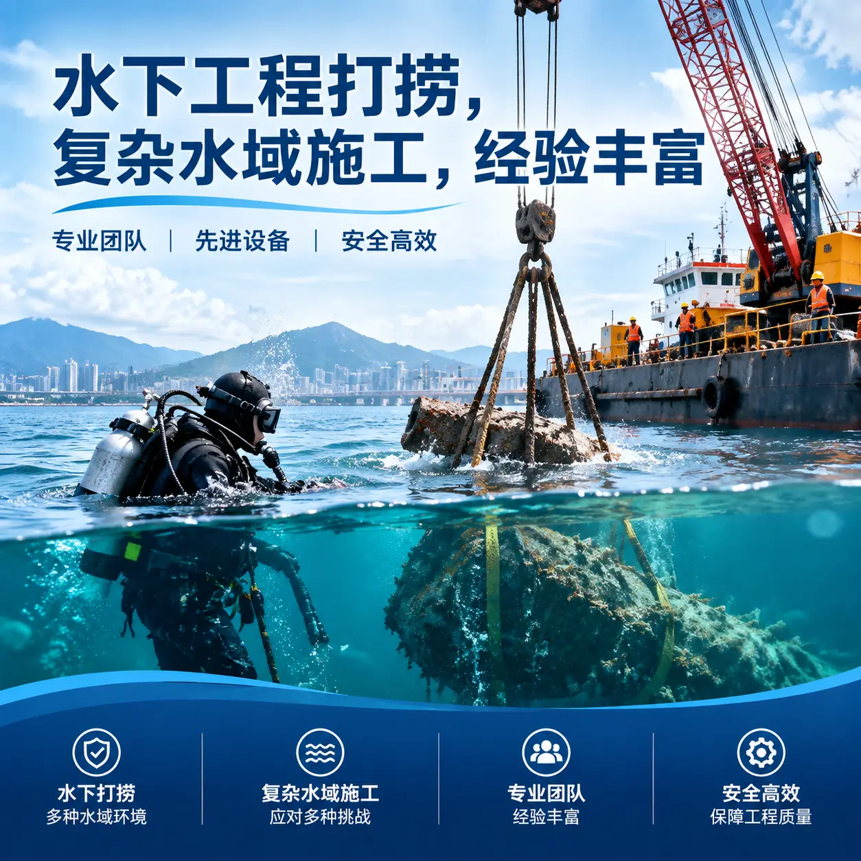 水下工程打捞，复杂水域施工，经验丰富荔浦